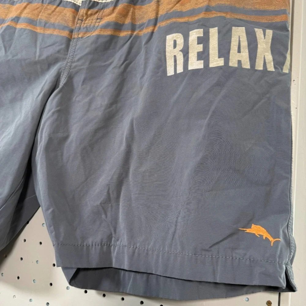 Tommy Bahama Relax Swim Shorts Men's Blue Striped Drawstrings Trunks Beach - 2XL